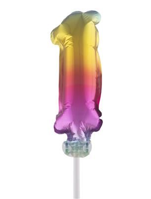 Regenbogen Folienballon mit Stab 25cm  - Zahl 1
