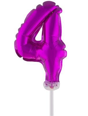 Folienballon mit Stab 25cm - Zahl 4 rosa Folienballon mit Stab 25cm - Zahl 4 rosa