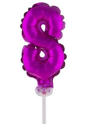 Folieballon 25cm met stokje cijfer 8 roze Folieballon 25cm met stokje cijfer 8 roze