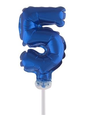 Folienballon mit Stab 25cm  - Zahl 5 blau