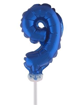 Folienballon mit Stab 25cm - Zahl 9 blau Folienballon mit Stab 25cm - Zahl 9 blau