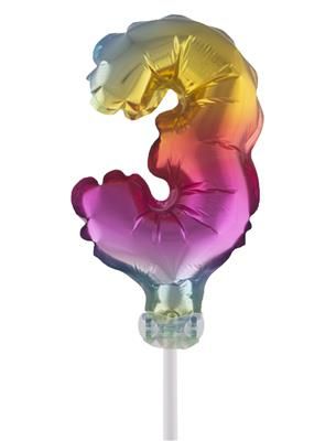 Folieballon 25cm met stokje cijfer 3 regenboog Folieballon 25cm met stokje cijfer 3 regenboog