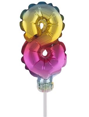 Regenbogen Folienballon mit Stab 25cm  - Zahl 8