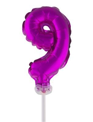 Folienballon mit Stab 25cm  - Zahl 9 rosa