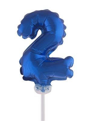 Folienballon mit Stab 25cm  - Zahl 2 blau