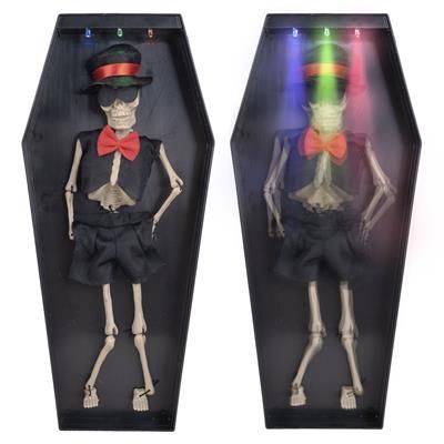 Tanzende Skelett im Sarg, das Bewegung, Klang und Licht 33,5cm