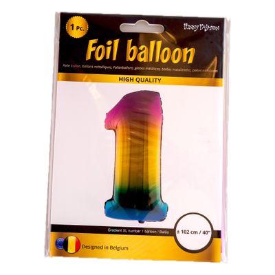 Folieballon 102m cijfer 1 regenboog