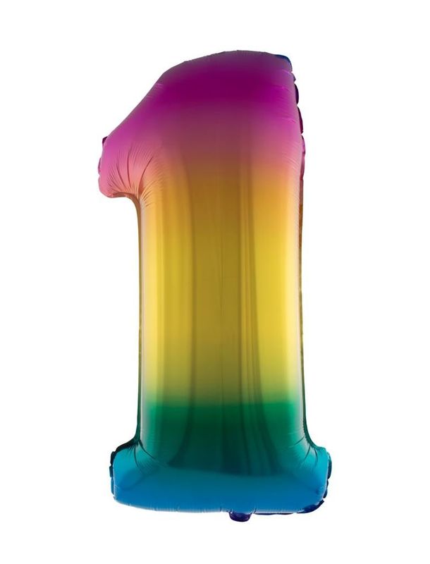 XXL Folienballon Zahl 1 Regenbogen 102cm