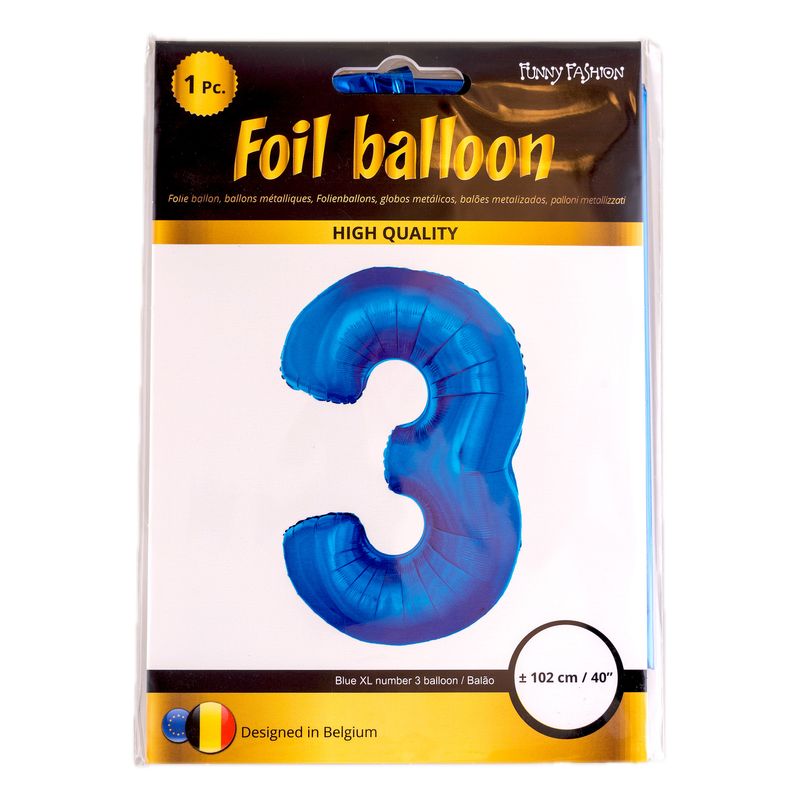 XXL Folienballon Zahl 3 Blau 102cm
