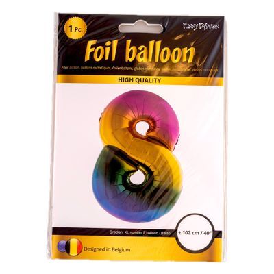 XXL Folienballon Zahl 8 Regenbogen 102cm
