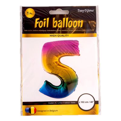 Folieballon 102m cijfer 5 regenboog
