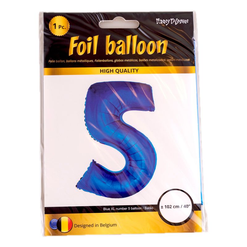 XXL Folienballon Zahl 5 Blau 102cm