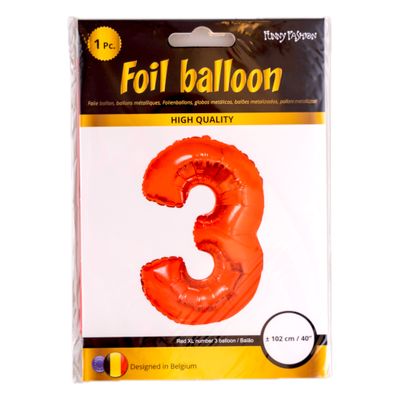 XXL Folienballon Zahl 3 Rot 102cm