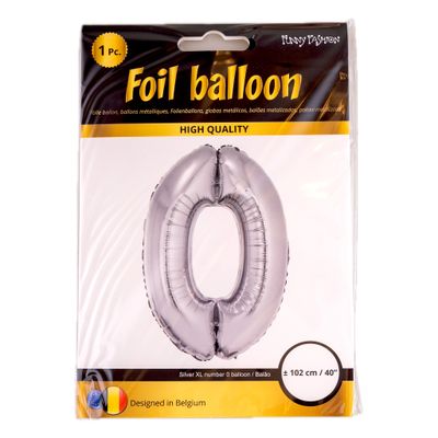 XXL Folienballon Zahl 0 Silber 102cm