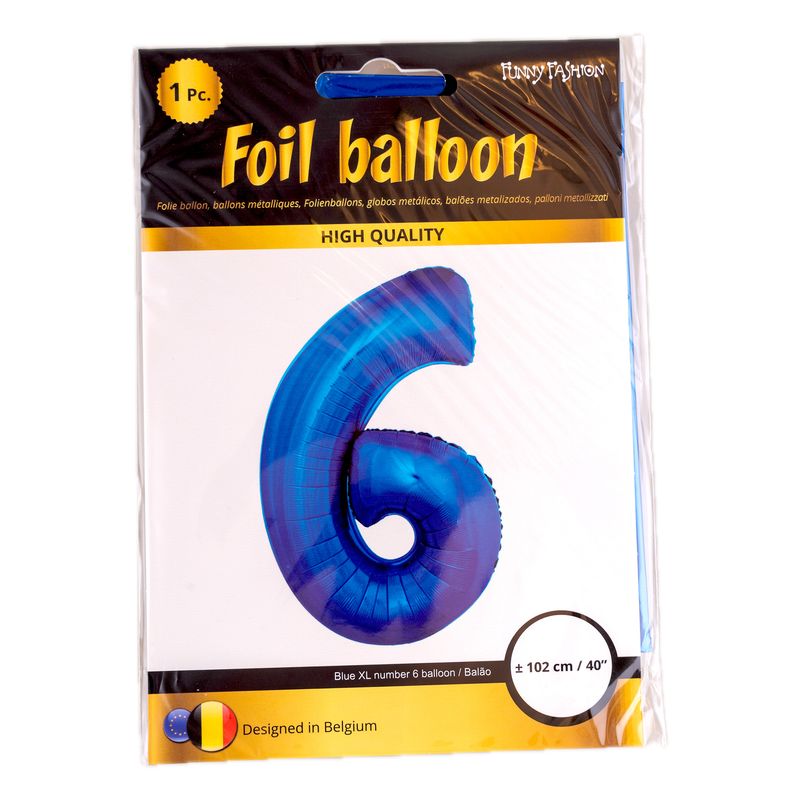 XXL Folienballon Zahl 6 Blau 102cm