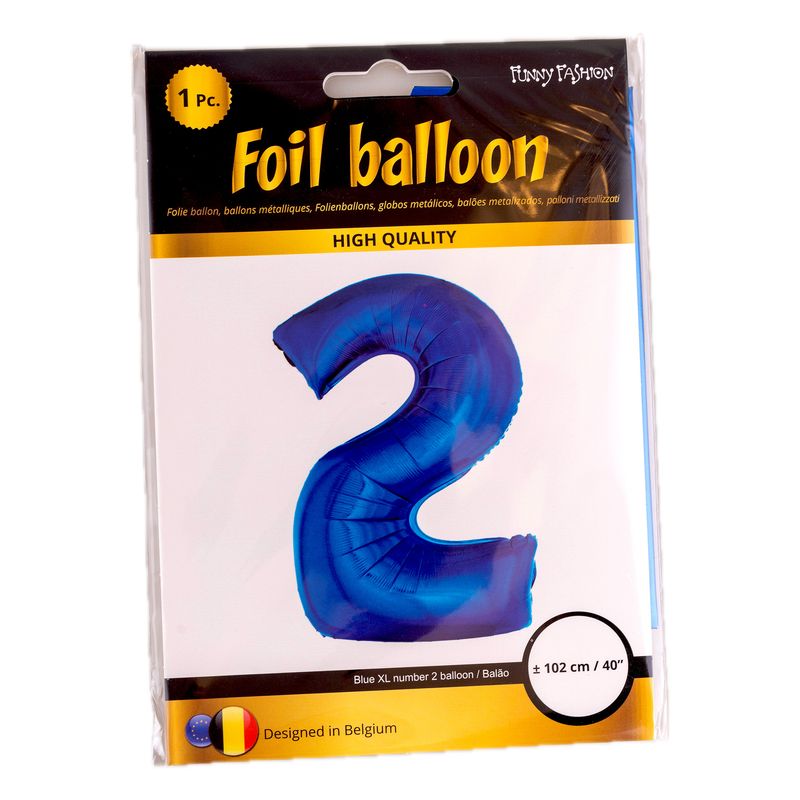XXL Folienballon Zahl 2 Blau 102cm