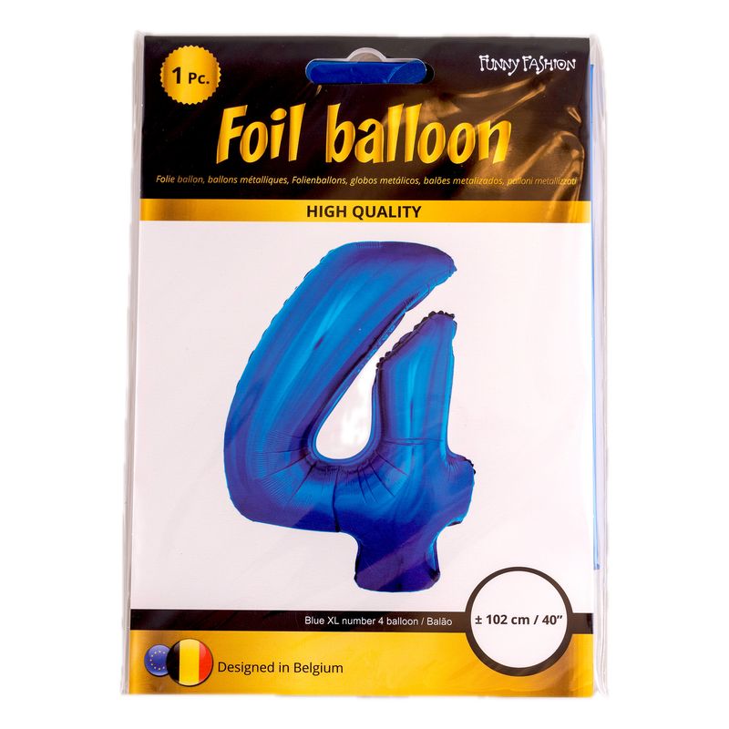 XXL Folienballon Zahl 4 Blau 102cm