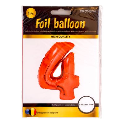 XXL Folienballon Zahl 4 Rot 102cm