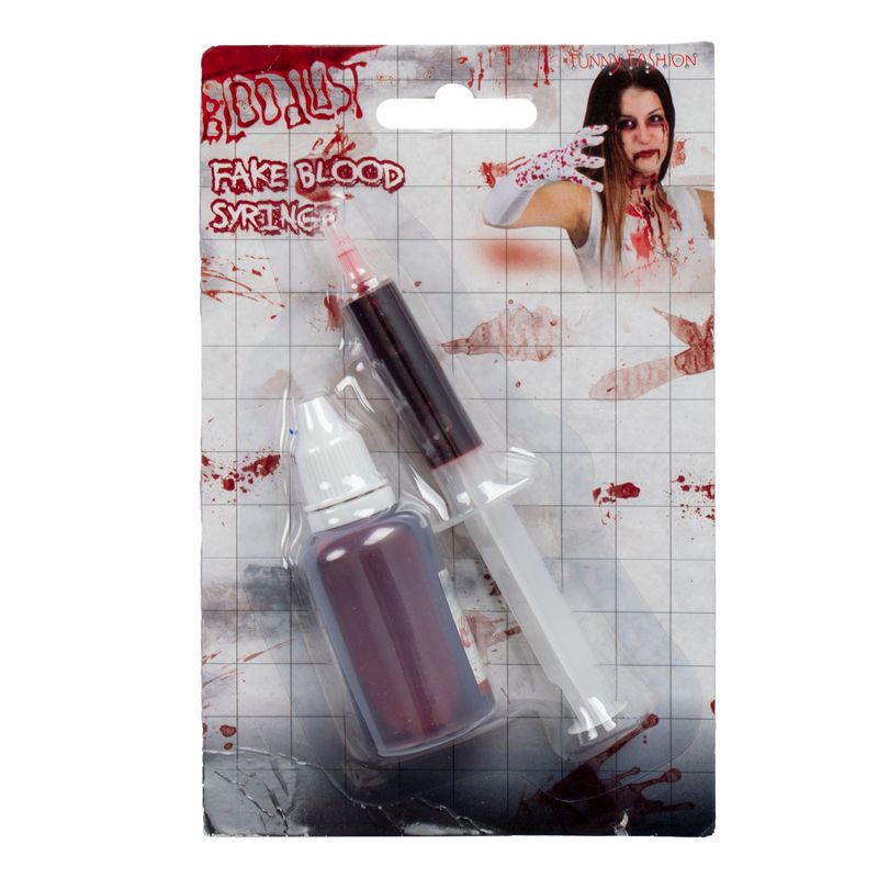 Spritze mit Flasche Kunstblut 30 ml