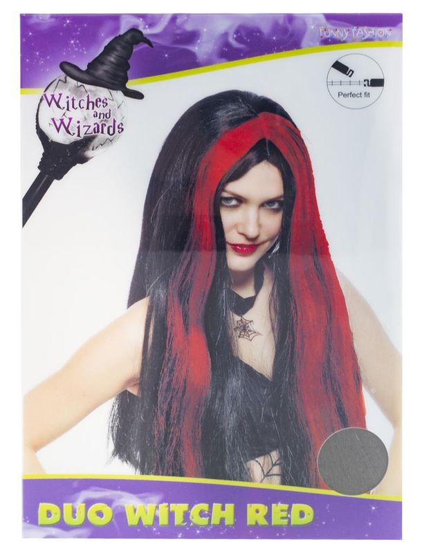 Perücke Hexina Schwarz/Rot