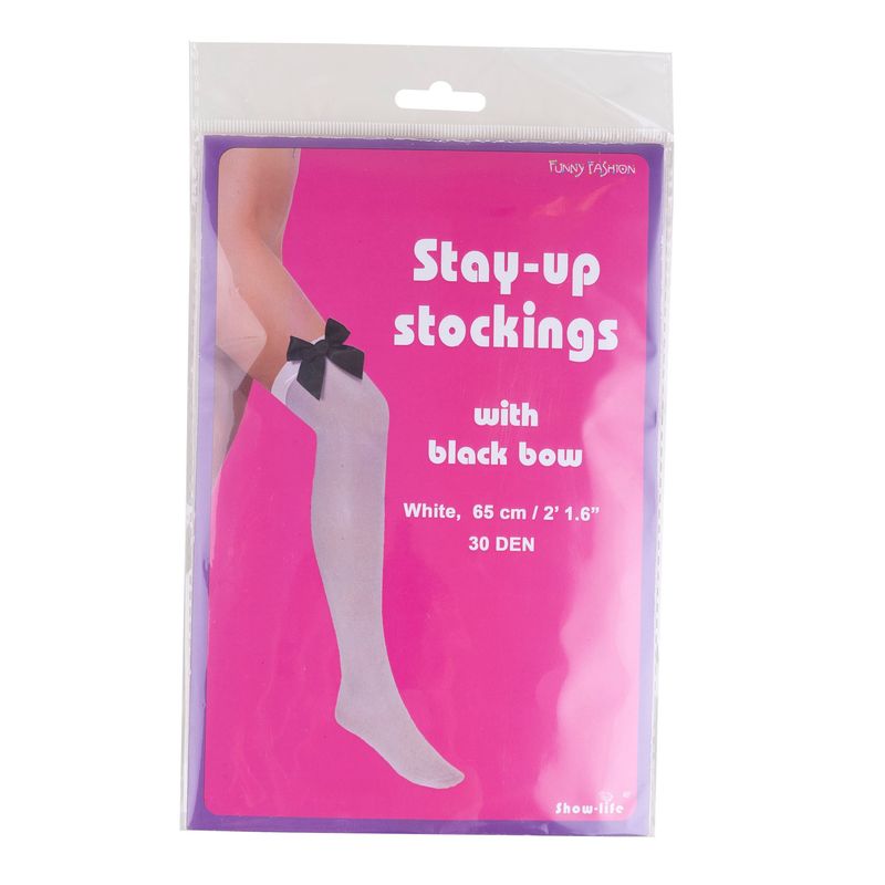 Overknee Strümpfe mit Schleife Weiß/Schwarz