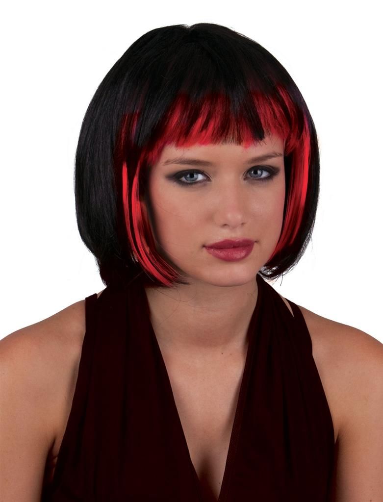 Pruik sexy Holly zwart met Rood Pruik sexy Holly zwart met Rood