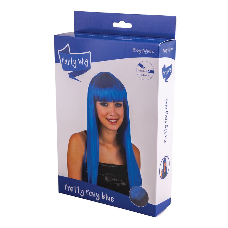 Perücke Pony Langhaar Blau