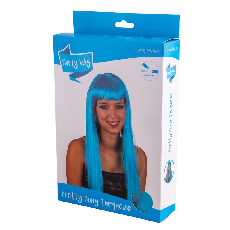 Perücke Pony Langhaar Türkis