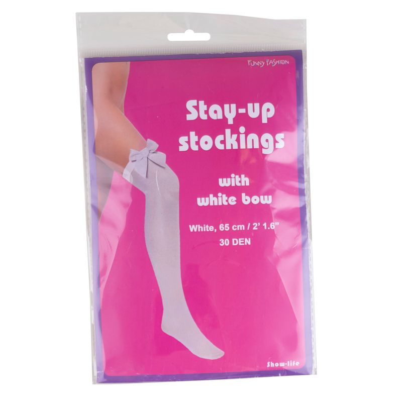 Overknee Strümpfe mit Schleife Weiß/Weiß