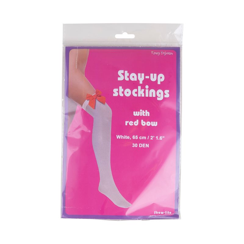 Overknee Strümpfe mit Schleife Weiß/Rot
