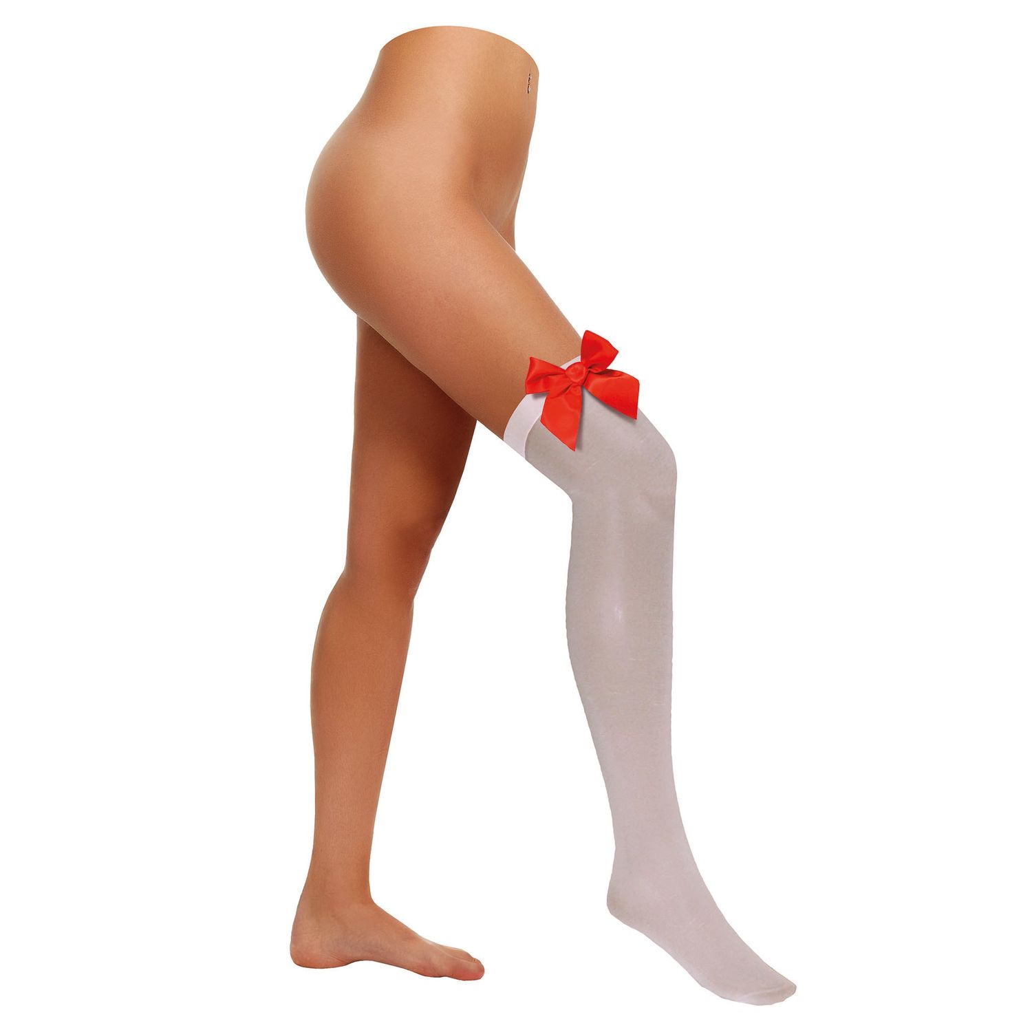 Overknee Strümpfe mit Schleife Weiß/Rot Overknee Strümpfe mit Schleife Weiß/Rot