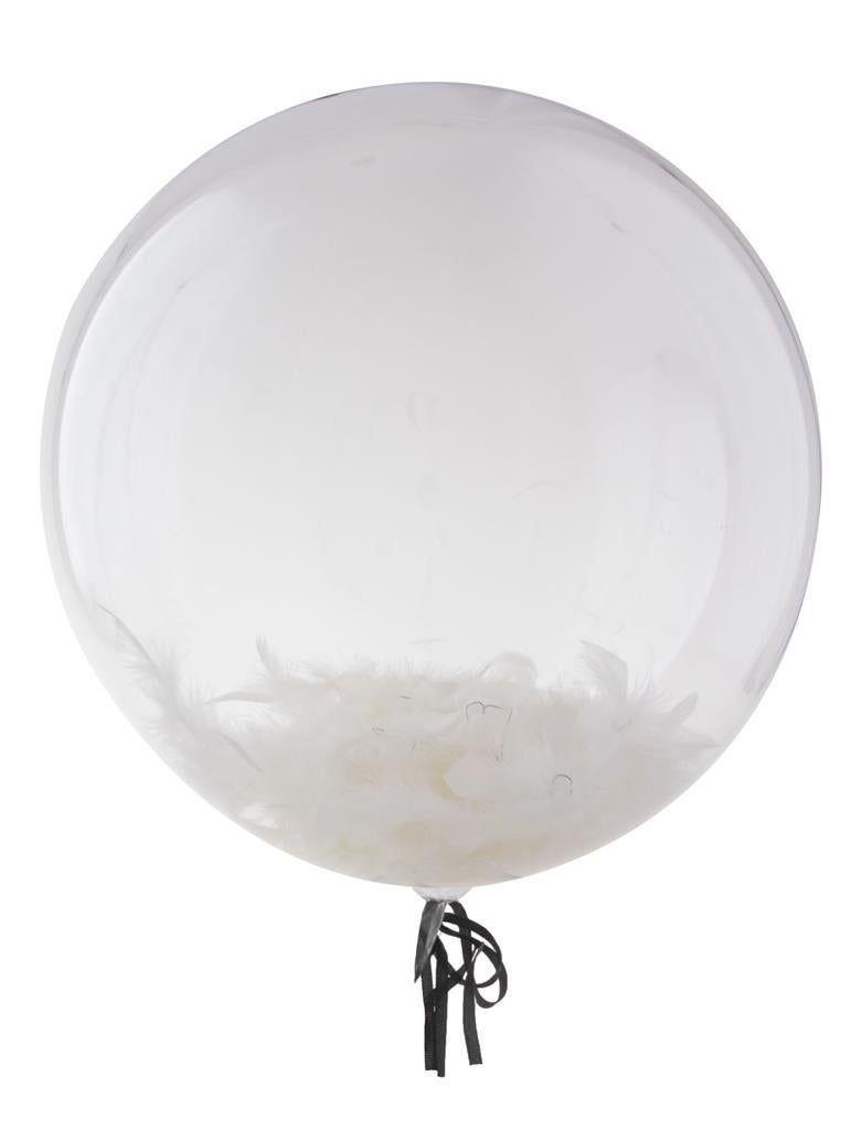 Confettiballon 45cm met veren Wit Confettiballon 45cm met veren Wit