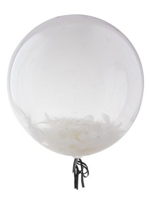 Confettiballon 45cm met veren Wit Confettiballon 45cm met veren Wit