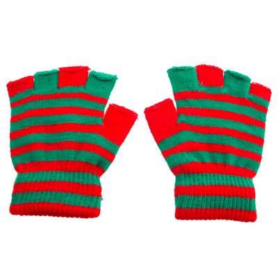 Fingerlose Rot/Grün gestreifte Handschuhe