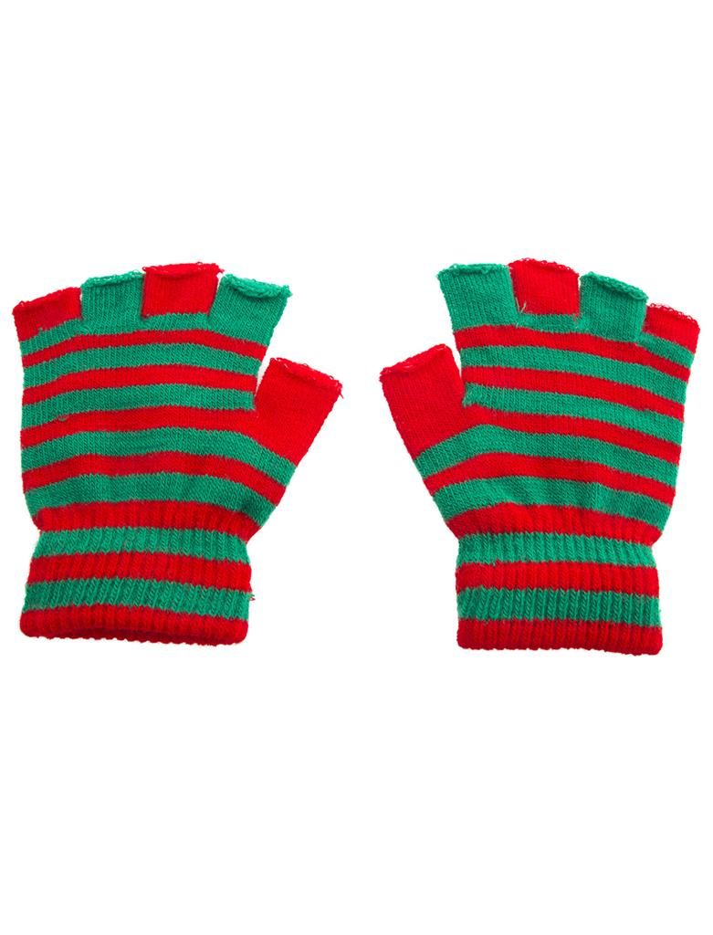 Fingerlose Rot/Grün gestreifte Handschuhe