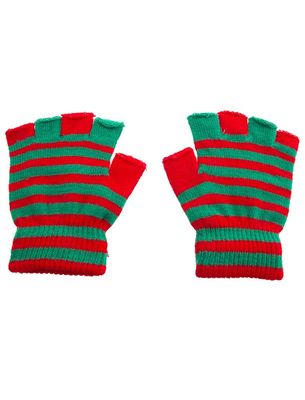 Fingerlose Rot/Grün gestreifte Handschuhe