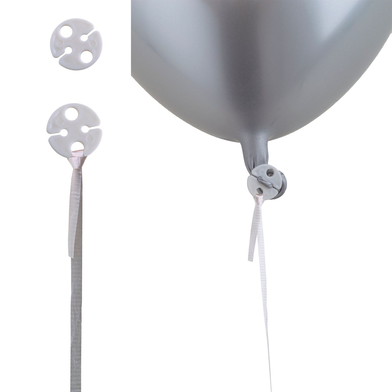 100 Ballonverschlüsse mit Band Weiß 100 Ballonverschlüsse mit Band Weiß