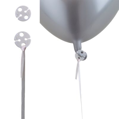 100 Ballonverschlüsse mit Band Weiß