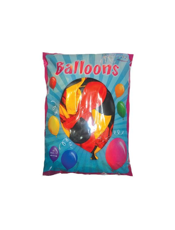 100 ballonnen 30cm Zwart/Geel/Rood