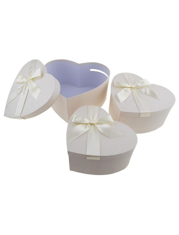 3 Geschenkboxen Herzform, Weiß