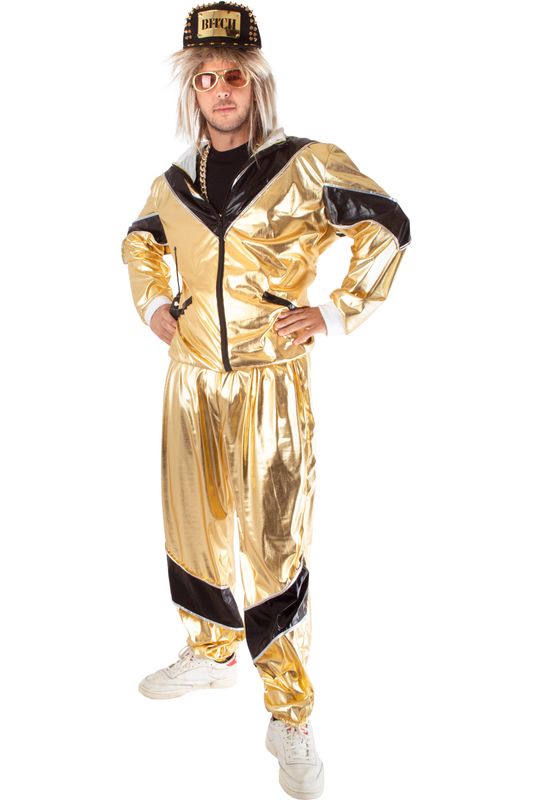 80er Jahre Herren Kostüm Trainingsanzug gold