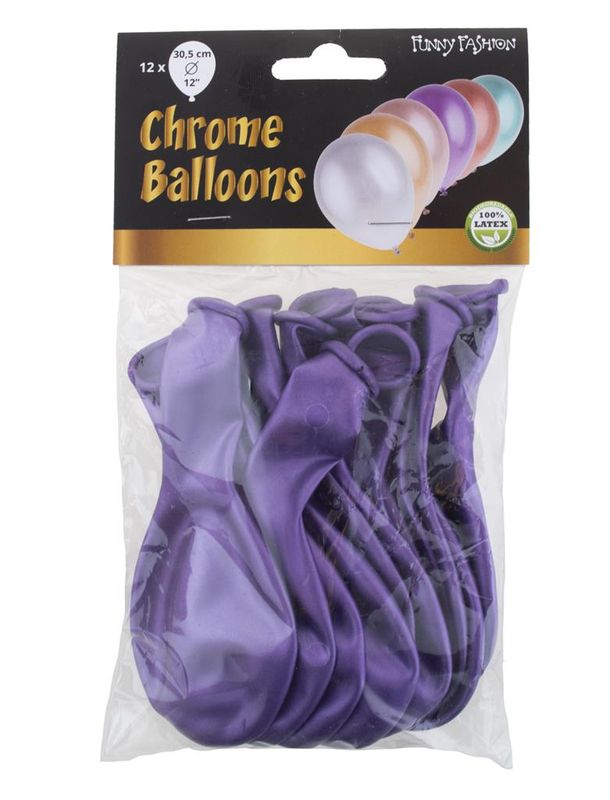 12 ballonnen 30cm chroom Paars
