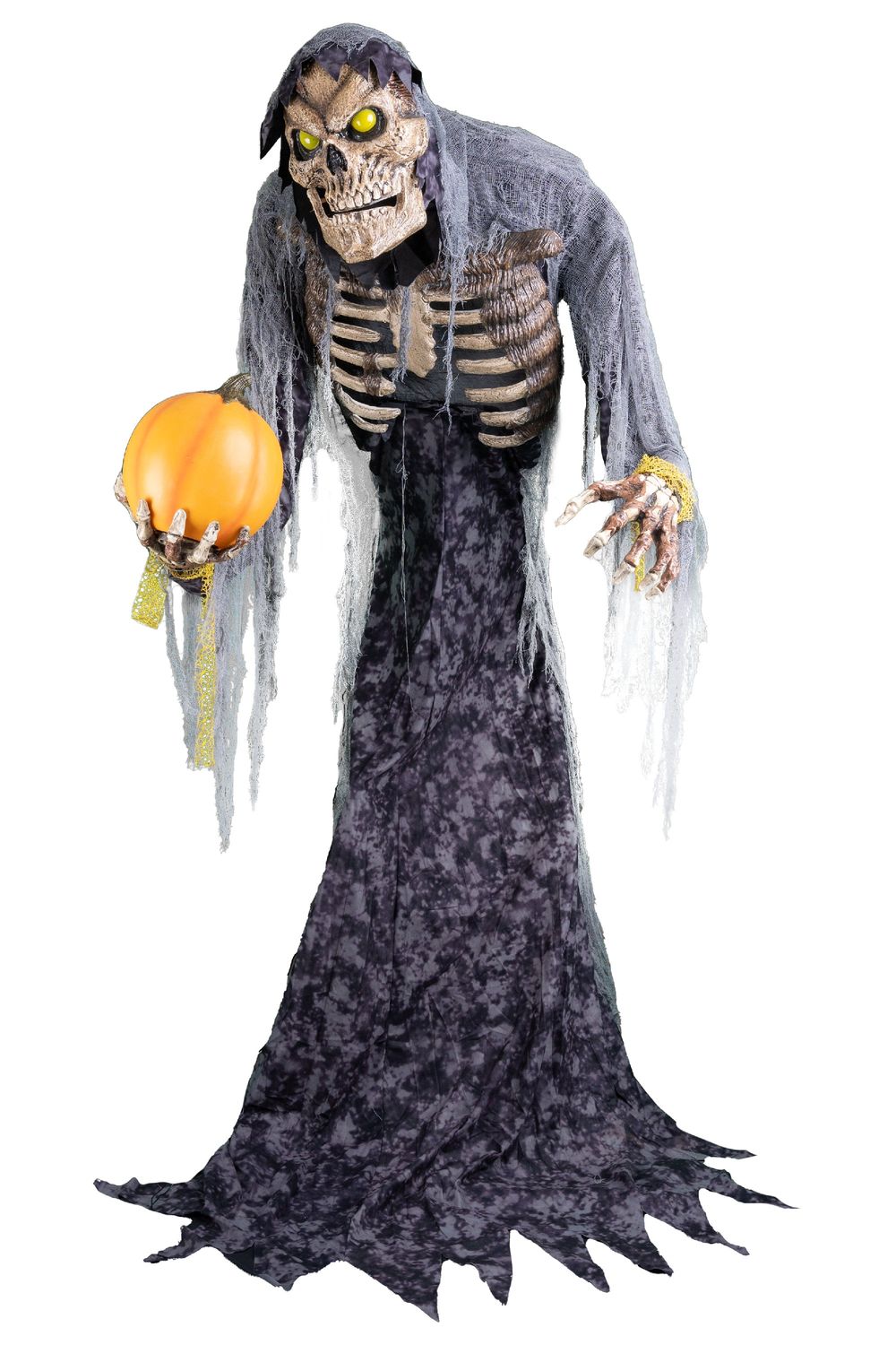 Animiertes Skelett-Reaper mit Kürbis 210cm Animiertes Skelett-Reaper mit Kürbis 210cm