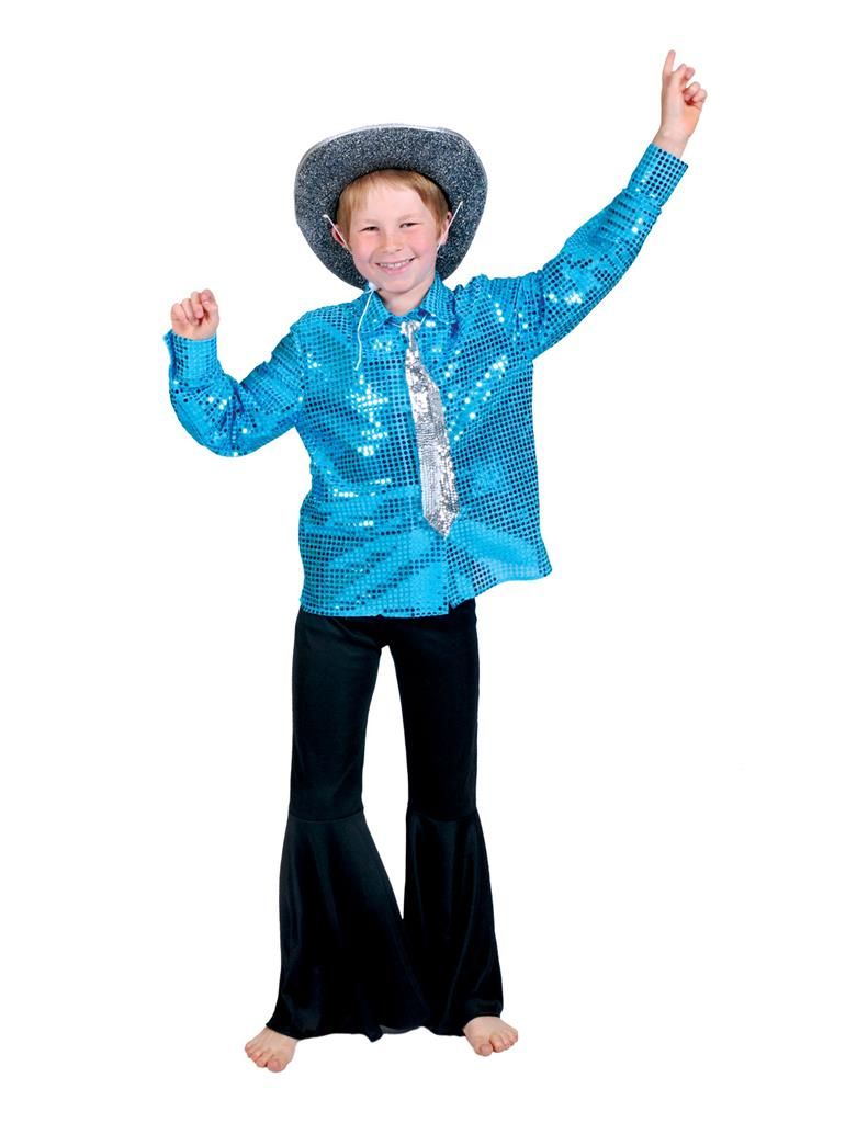 Disco Hemd Pailletten blau
