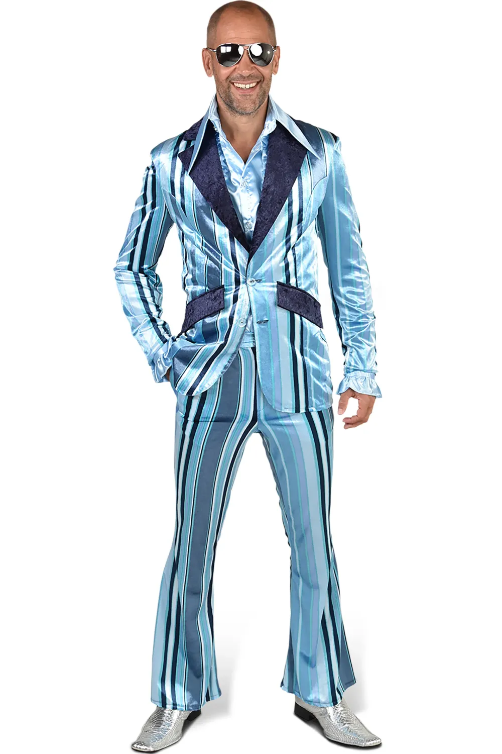 70's Anzug Streifen Blau