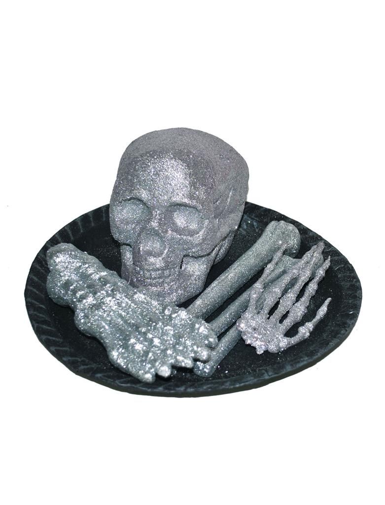 Teller mit Schädel und  Knochen glitter