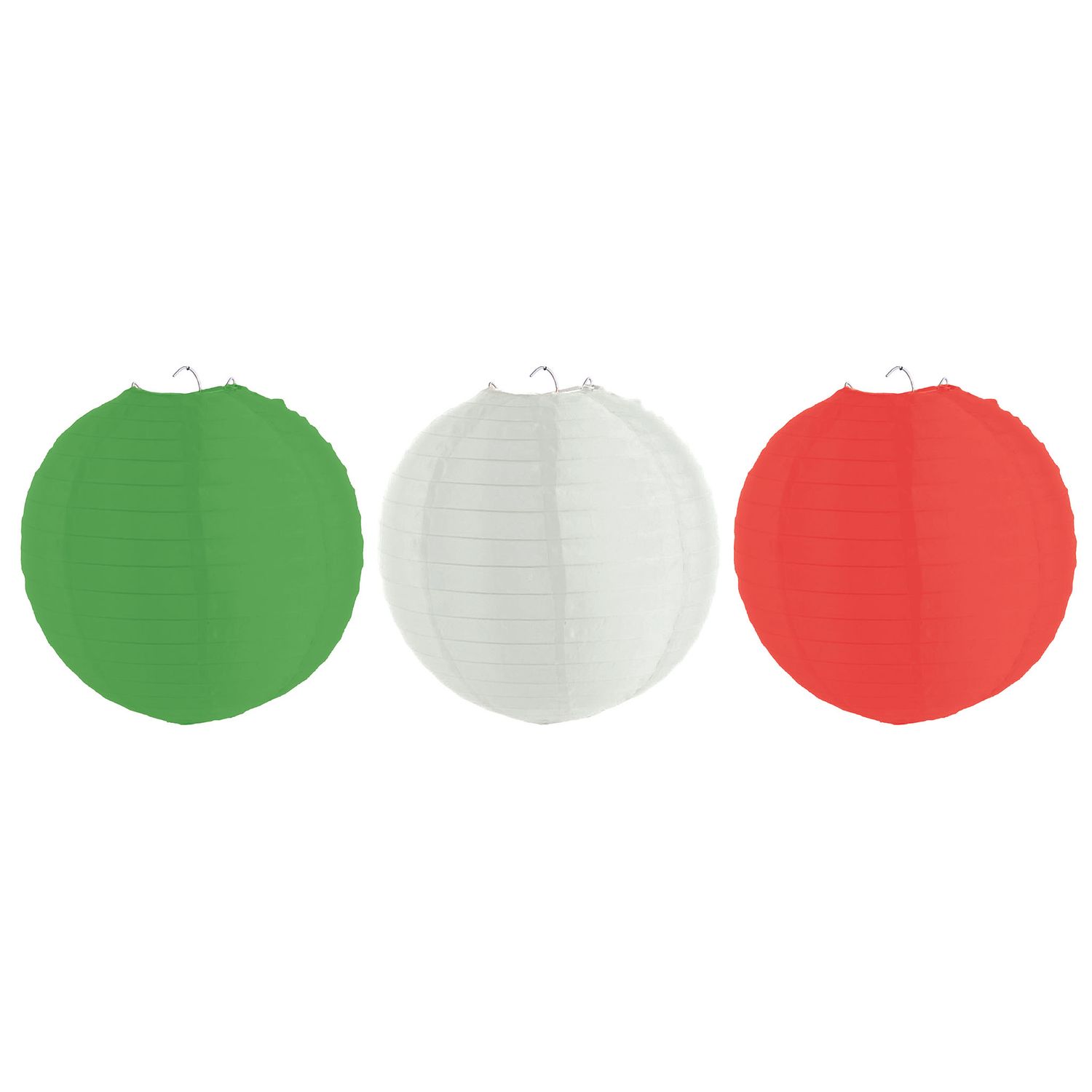 3 Lampions Nylon 30cm Rot/Weiß/Grün