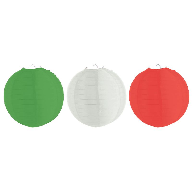 3 Lampions Nylon 30cm Rot/Weiß/Grün