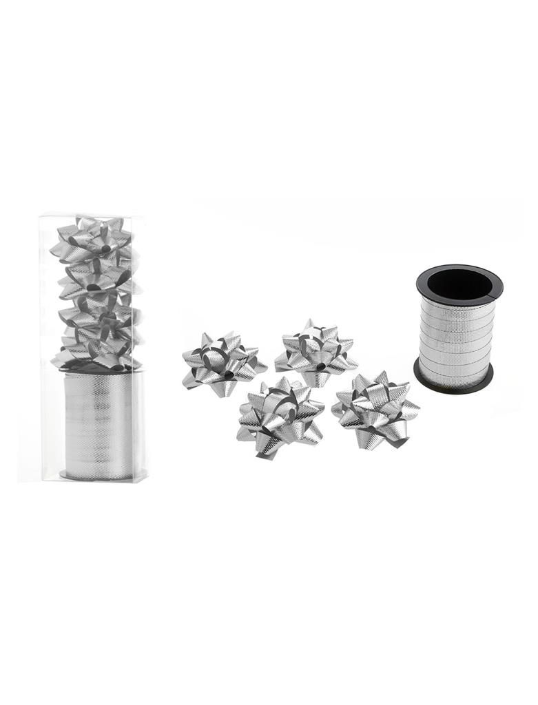 Geschenkband 10 m mit 4 Schleifen silber Geschenkband 10 m mit 4 Schleifen silber