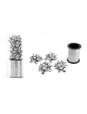 Geschenkband 10 m mit 4 Schleifen silber Geschenkband 10 m mit 4 Schleifen silber